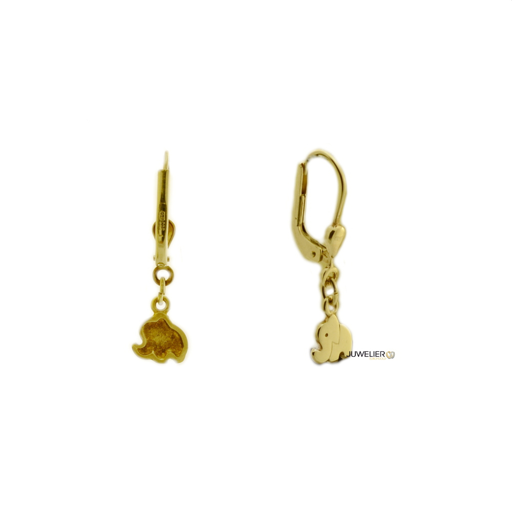 Gold Ohrringe, Elefant als Ohrhänger 585er Gold