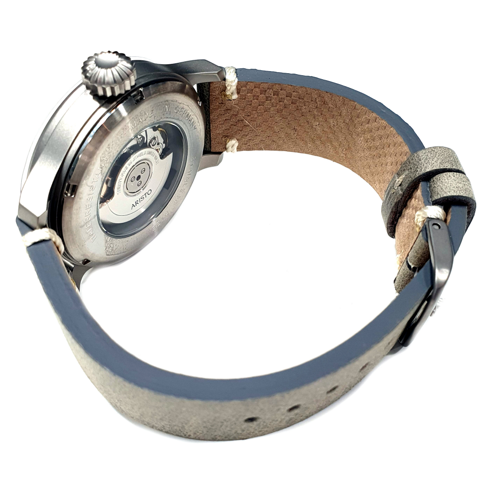 ARISTO Herren Armbanduhr 3H209 Blaue 42 Beo Automatic Fliegeruhr mit Datum Lederband