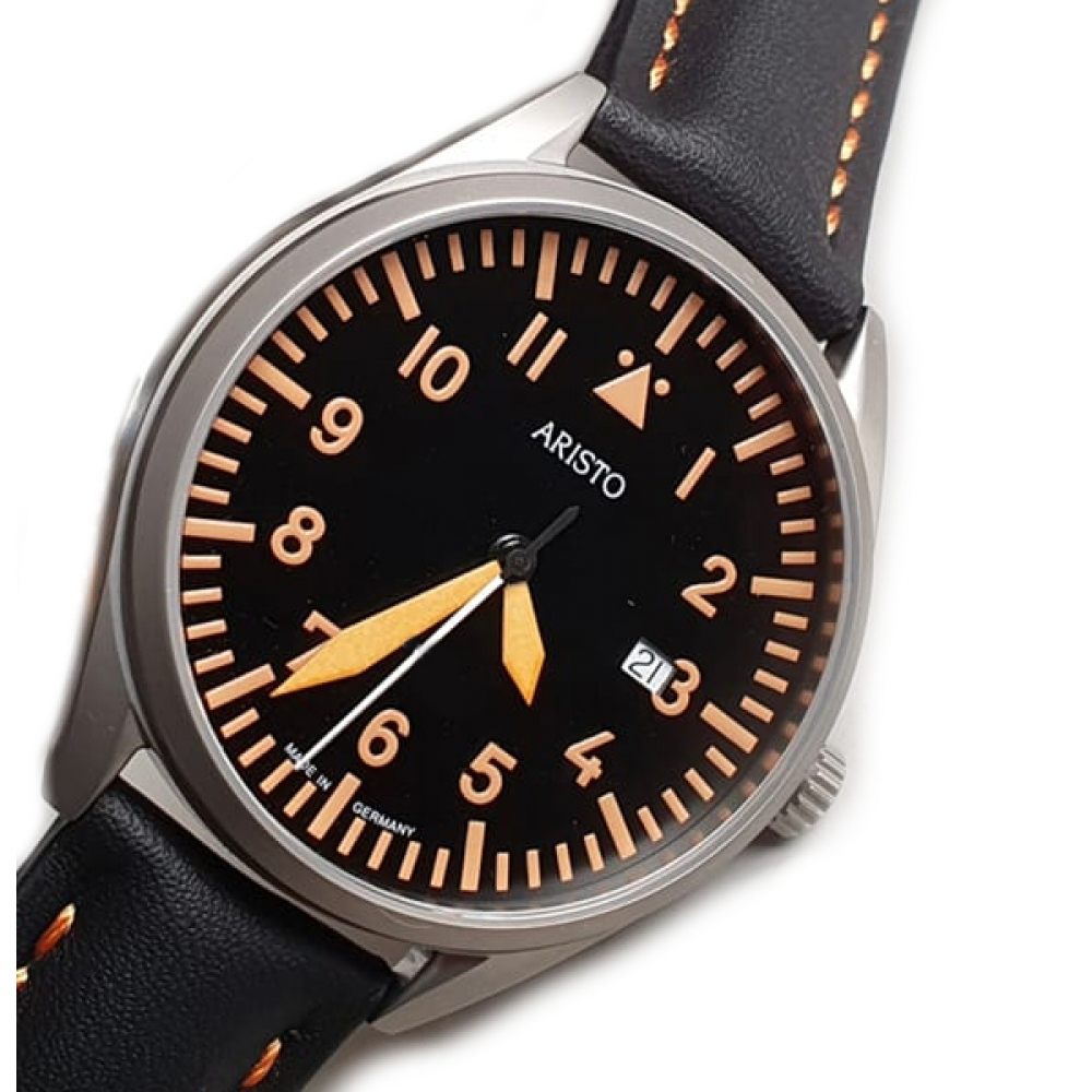 ARISTO Herren Armbanduhr 3H223-Q Fliegeruhr Leuchtorange 43mm Beobachter, Saphirglas