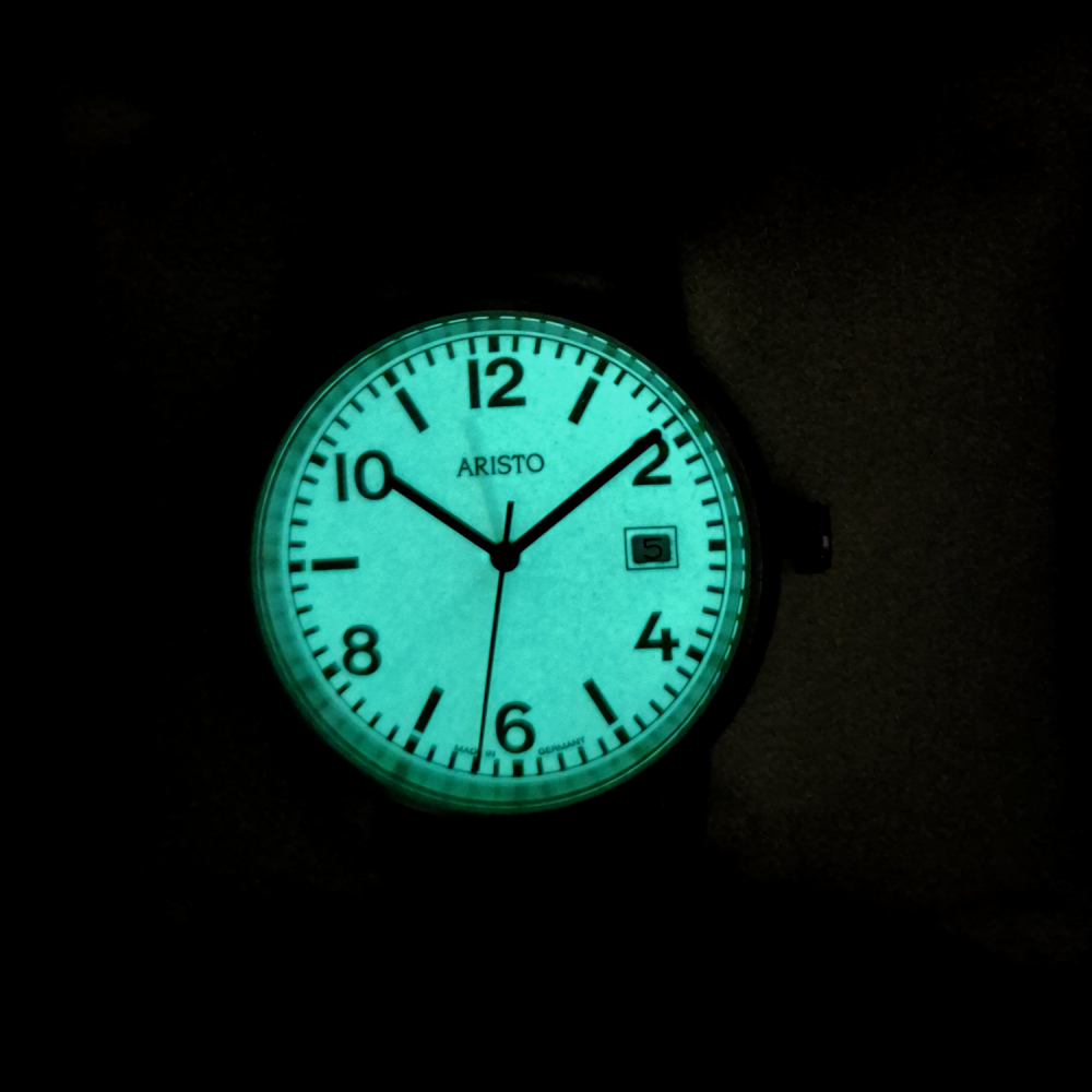ARISTO U-Boot Herrenuhr 3H27 Armbanduhr Leuchtzifferblatt, Leder