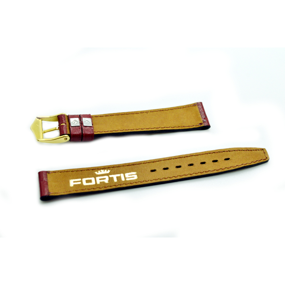 FORTIS - Ersatzband, Wechselband Leder weinrot, Stegbreite 14mm, goldfarben