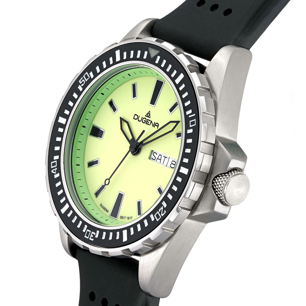 DUGENA 4460679 Herren Taucheruhr Divers Friend Neongrün 4460679 20 ATM Day-Date