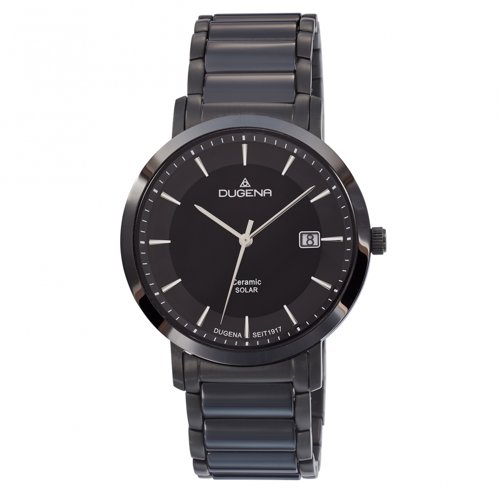 DUGENA Herren Uhr Edelstahl-Ceramic Solar 4461006 Datum schwarz