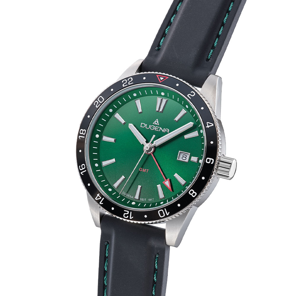 DUGENA 4461132 Armbanduhr GMT Grün, Silikonband, Saphirglas, 10ATM, 42mm