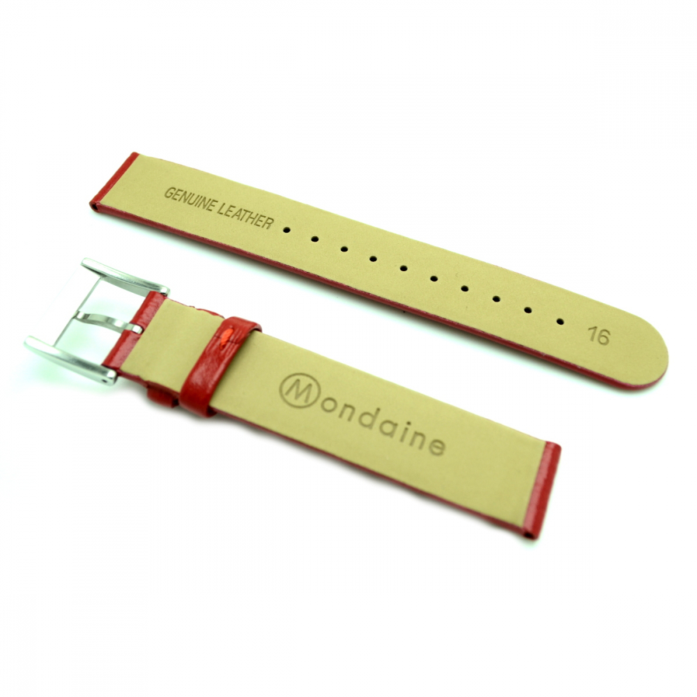 Mondaine Ersatzband, Wechselband Leder rot, Stegbreite 16mm