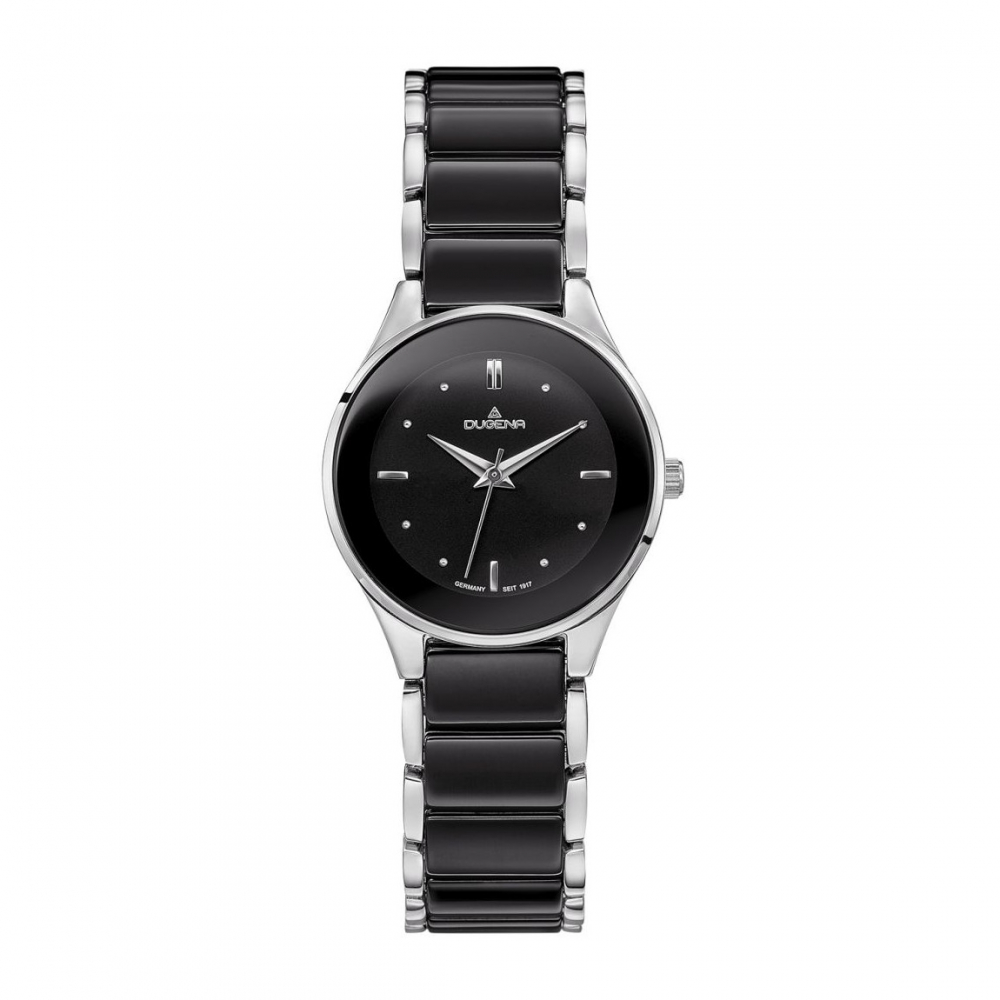 DUGENA Damen Armbanduhr Ronda Ceramica 4460770 schwarz-silberfarben