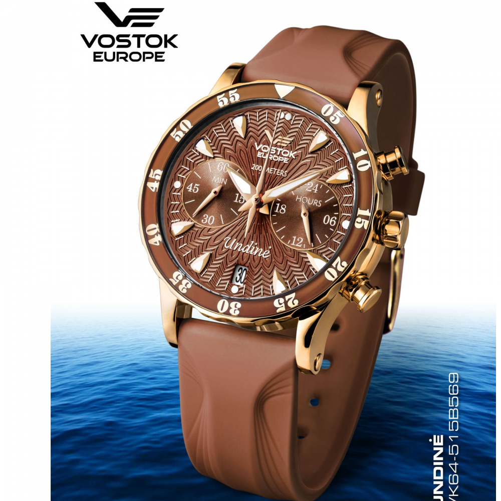 Vostok Europe Damenuhr Undine Chronograph VK64-​515B569 mit 3 Armbänder