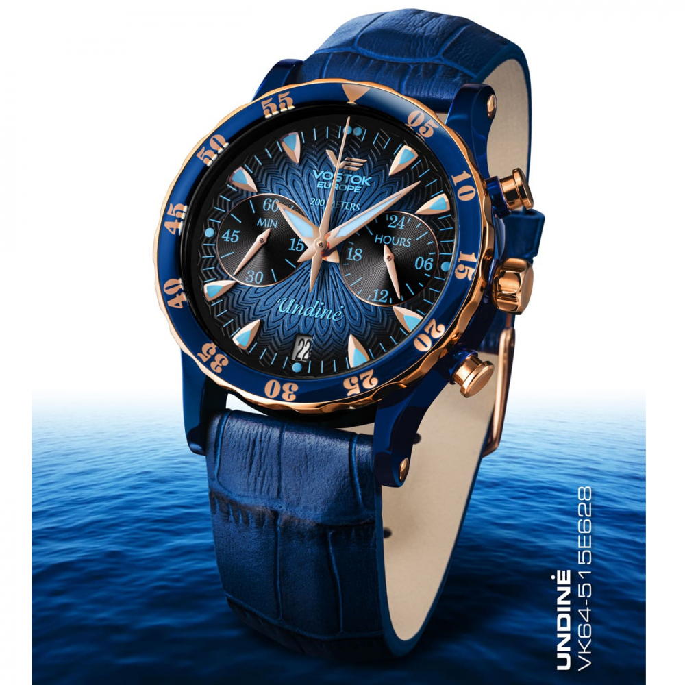 Vostok Europe Undine Lady Line Chronograph VK64-​515E628 blau mit Wechselbänder