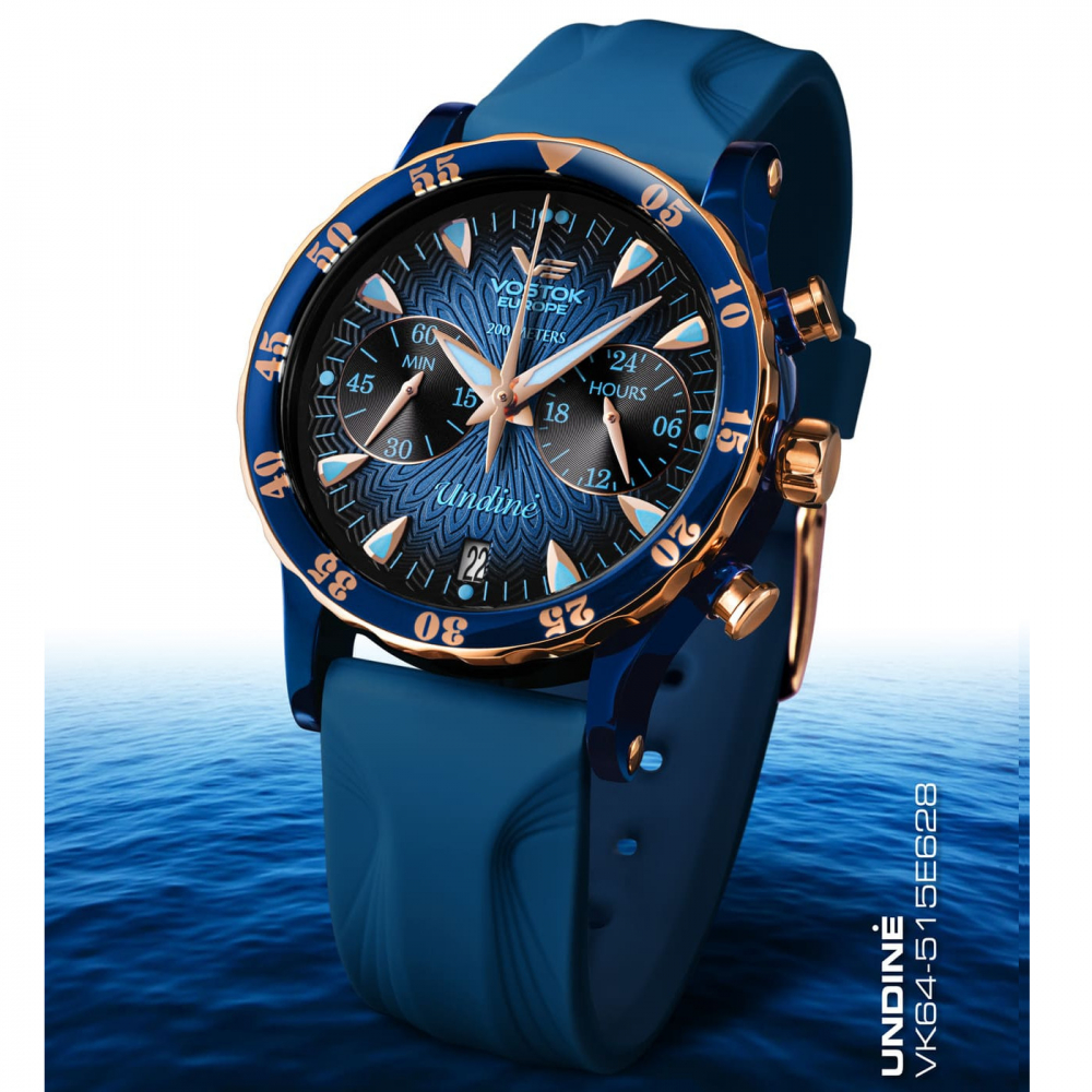 Vostok Europe Undine Lady Line Chronograph VK64-​515E628 blau mit Wechselbänder