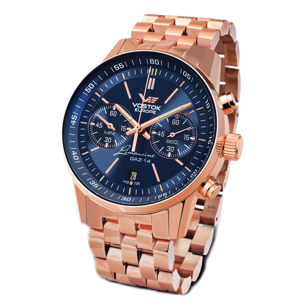 Vostok Europe GAZ-​14 Limousine Grand Chrono Quarz mit Trigalights 6S21-​565B596B roségoldfarben