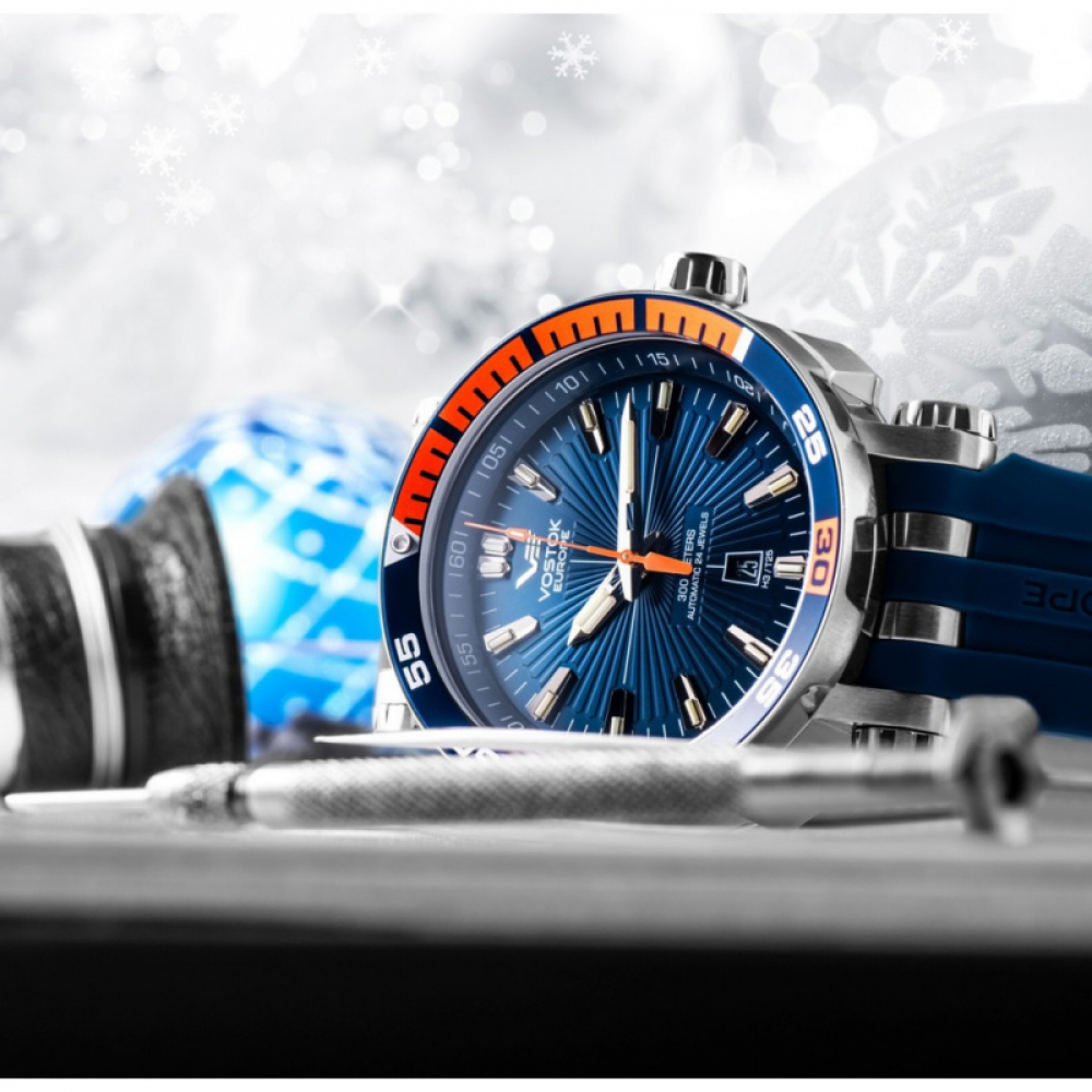 Vostok Europe NH35A-575A279 Energia Rocket Edelstahl Automatik blau mit Wechselband
