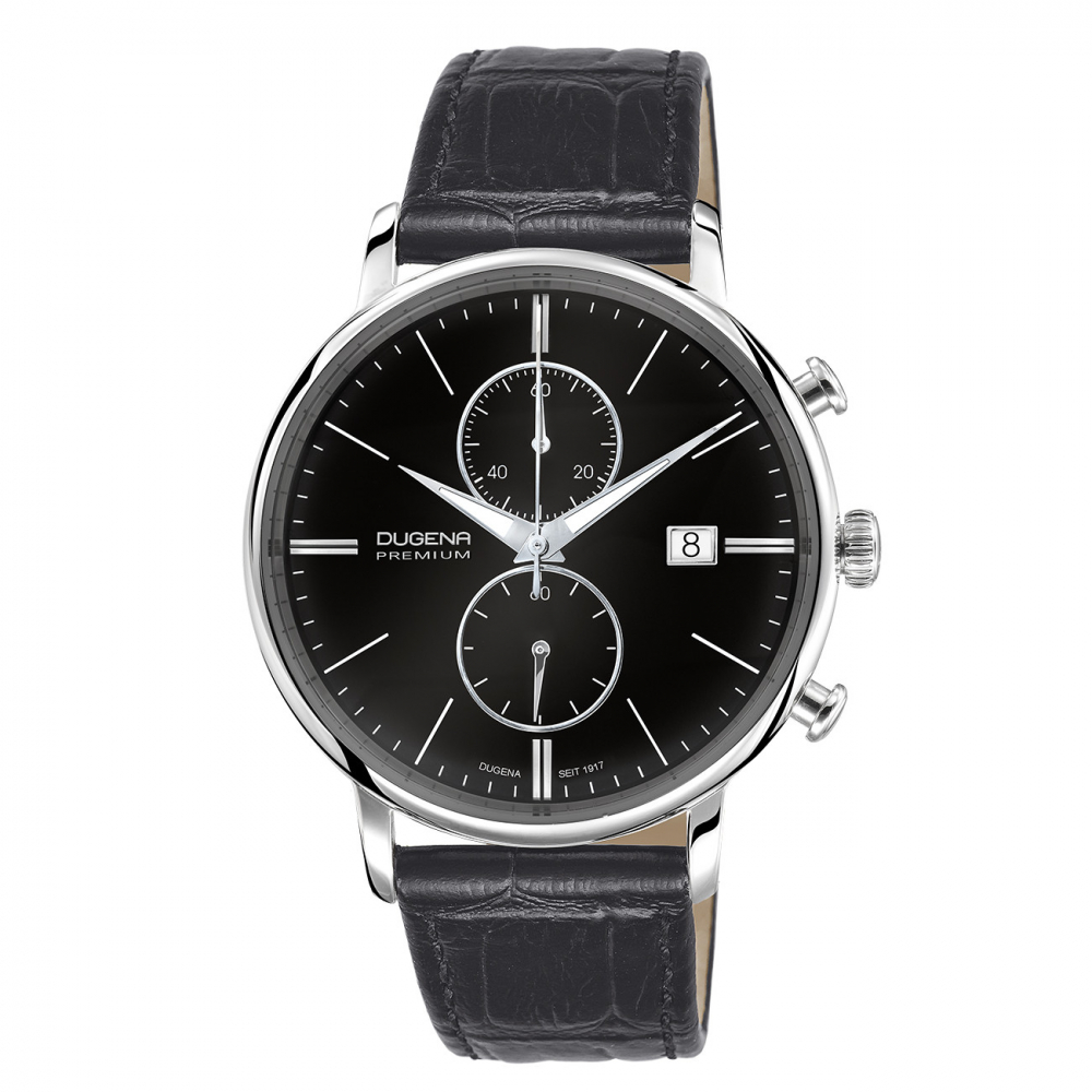 DUGENA Premium Herren Armbanduhr Festa Chrono 7000181 Saphirglas Lederband schwarz