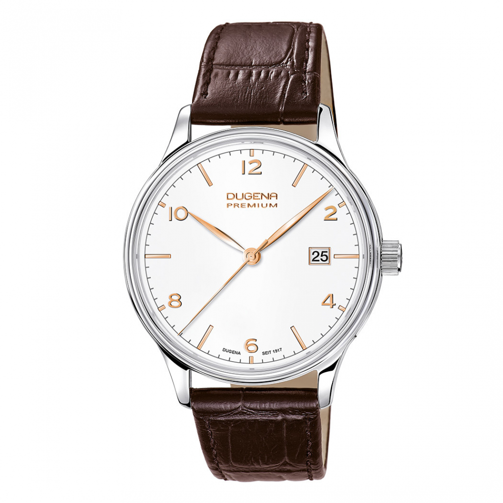 DUGENA Premium Herren Armbanduhr 7000247 Saphirglas Datum Lederband braun