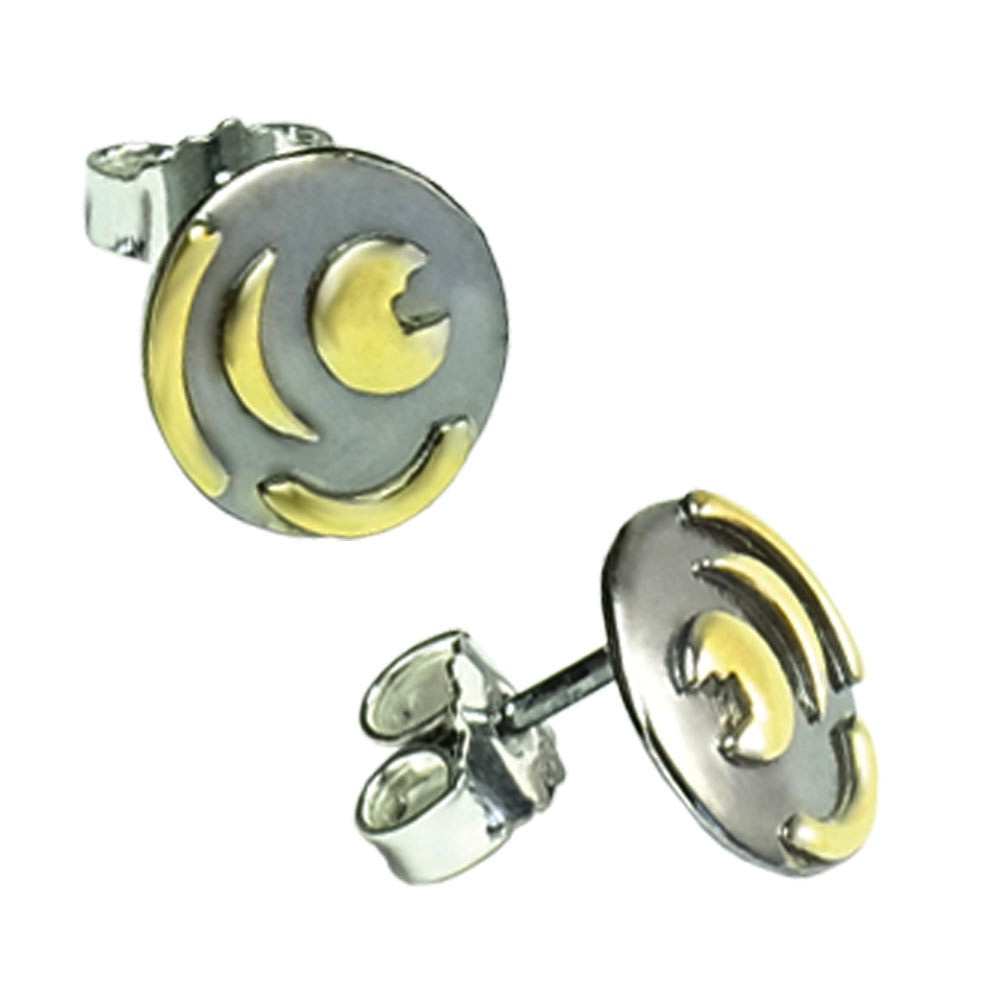 Paar Ohrstecker 10mm Himmelsscheibe von Nebra Sternenschmuck 925-Silber bicolor