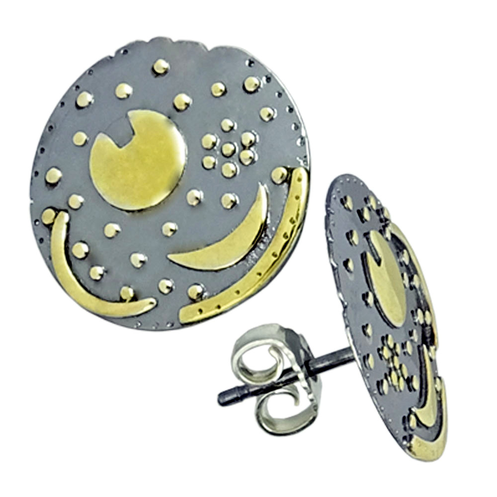 Paar Ohrstecker 18mm Himmelsscheibe von Nebra Sternenschmuck 925-Silber bicolor