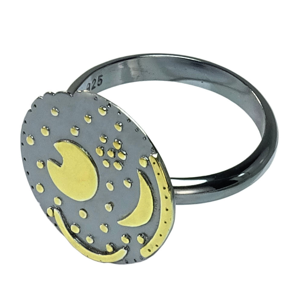 Ring Himmelsscheibe von Nebra aus 925-Silber zum Teil vergoldet, Ringgröße 55-58