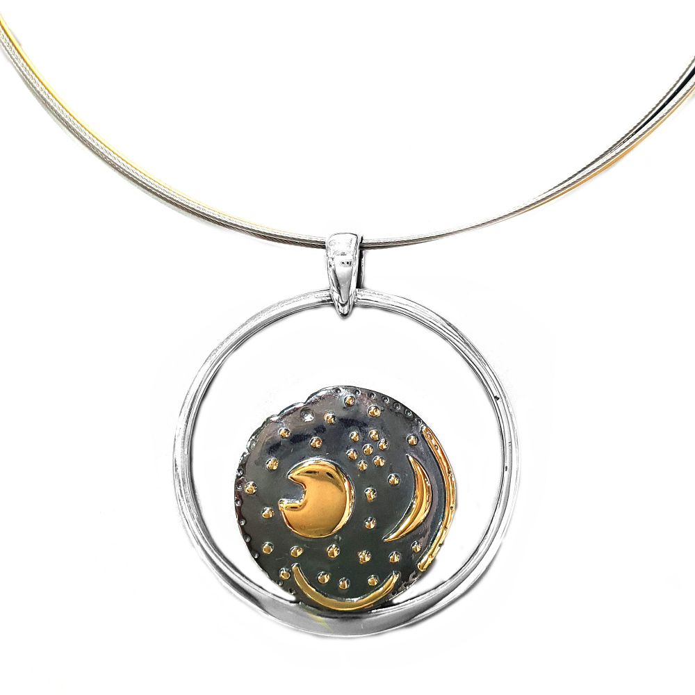 Himmelsscheibe von Nebra Sternenschmuck Silber Anhänger Horizontbogen 18mm, Kette