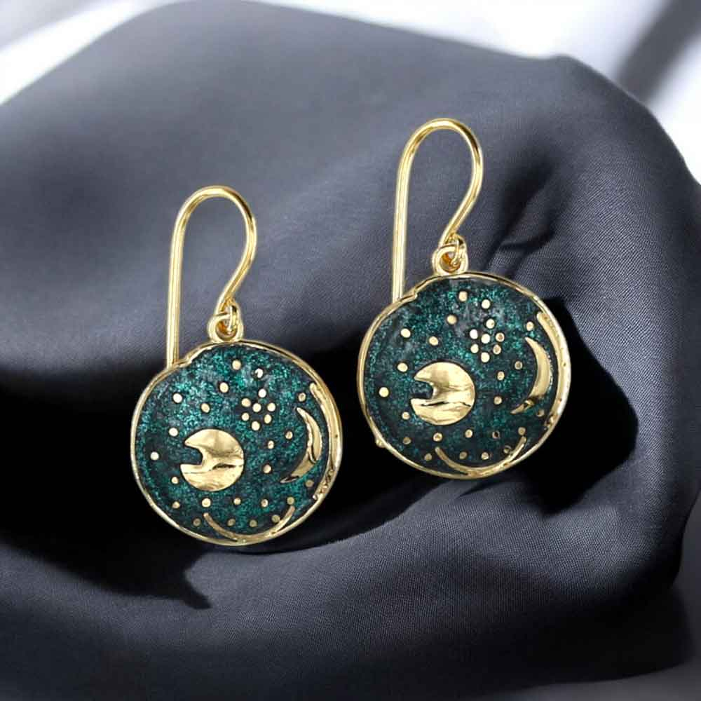 Ohrhänger 18mm grün emailliert Himmelsscheibe von Nebra Sternenschmuck 925-Silber