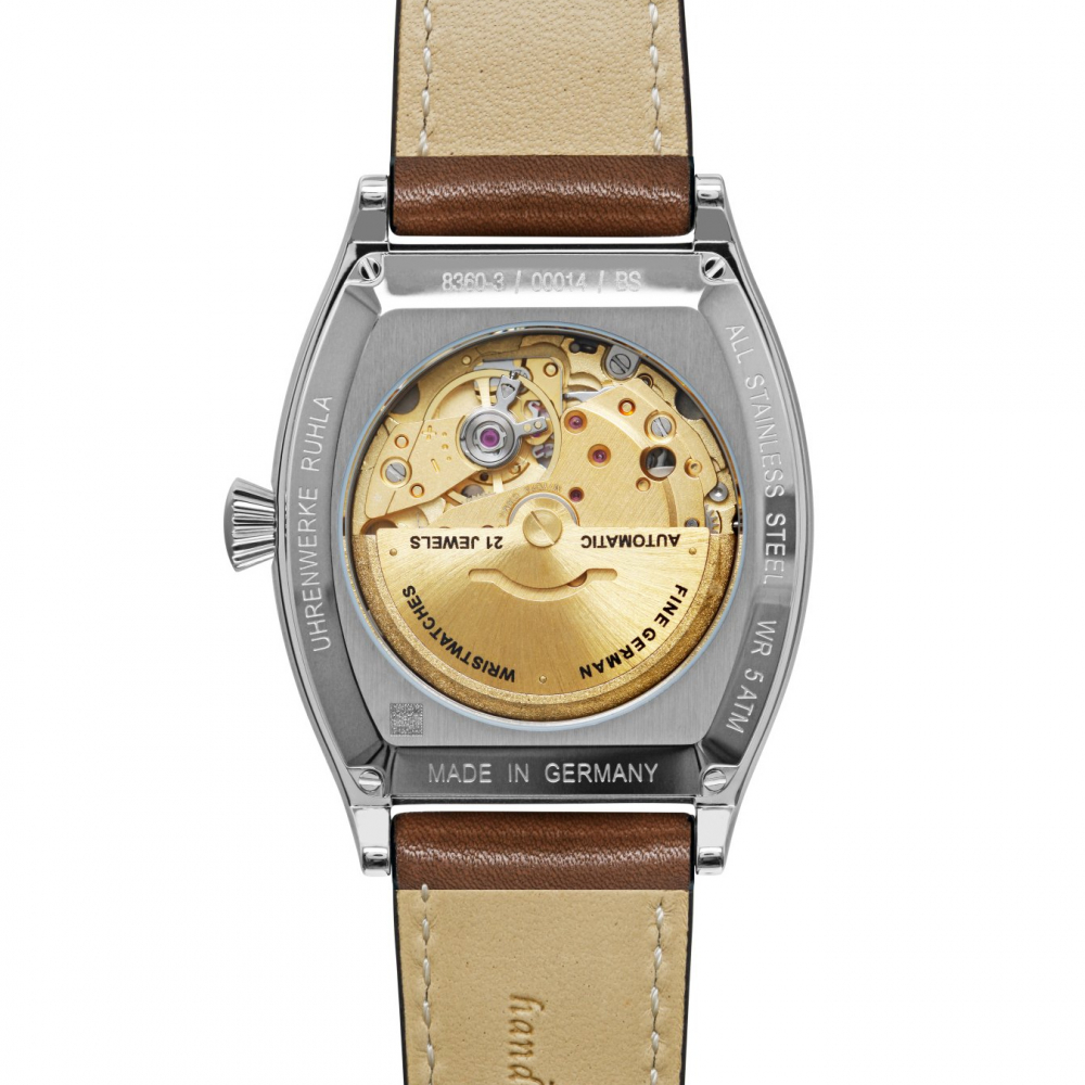 Zeppelin 8360-3 Herrenuhr Automatik mit Day-Date, Lederband, Glasboden, Tonneau-Form
