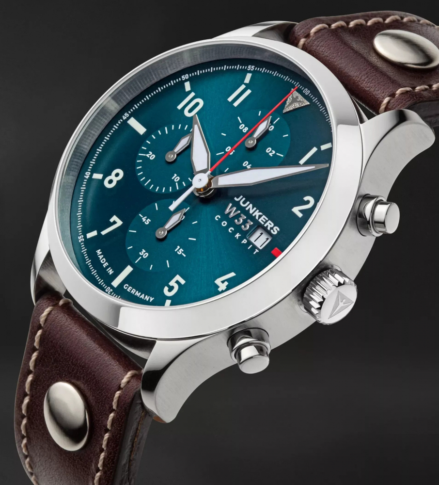 Junkers Armbanduhr Cockpit W33 9.14.03.12 Chronograph Saphirglas Datum