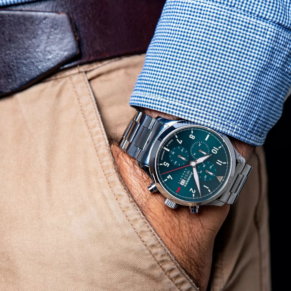 Junkers Armbanduhr Cockpit W33 9.14.03.12.M Chronograph Saphirglas Datum