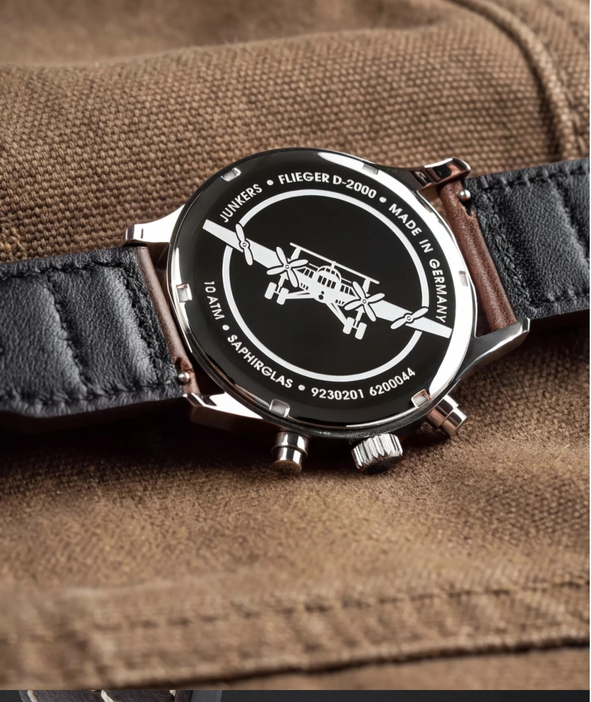 Junkers Herren Armbanduhr 9.23.02.01 Flieger D-2000 mit Großdatum, Blau-Braun
