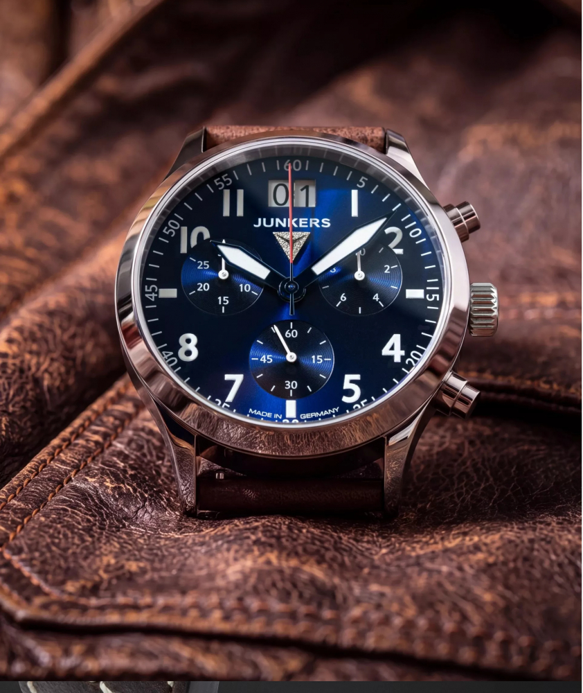 Junkers Herren Armbanduhr 9.23.02.01 Flieger D-2000 mit Großdatum, Blau-Braun
