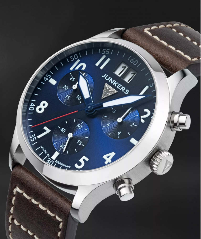Junkers Herren Armbanduhr 9.23.02.01 Flieger D-2000 mit Großdatum, Blau-Braun