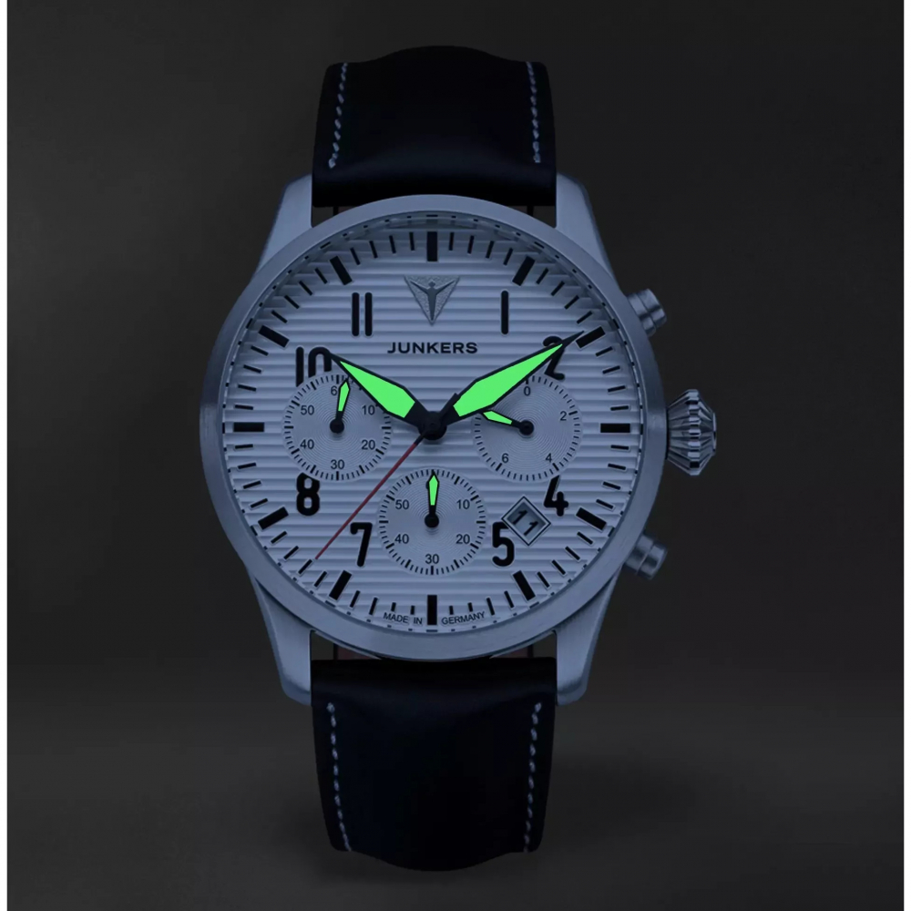 Junkers Herren Armbanduhr Chrono Flieger 9.55.01.03 Lederband schwarz