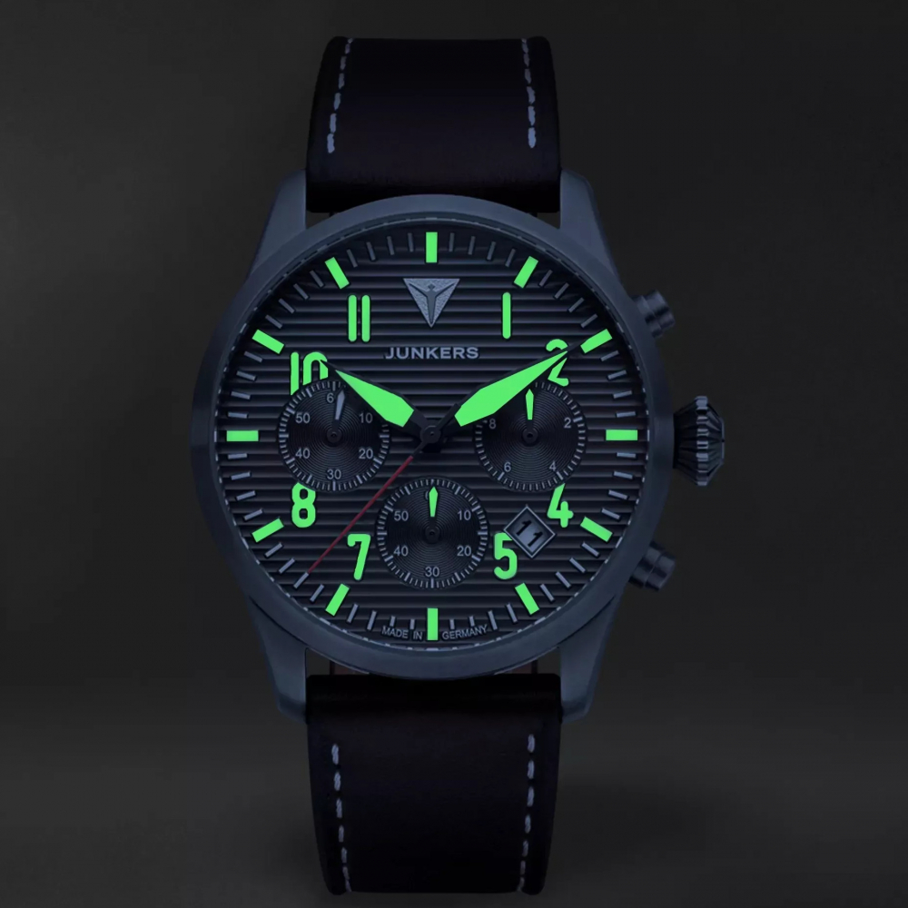 Junkers Herren Armbanduhr Flieger Uhr Chronograph 9.57.01.15 Saphirglas