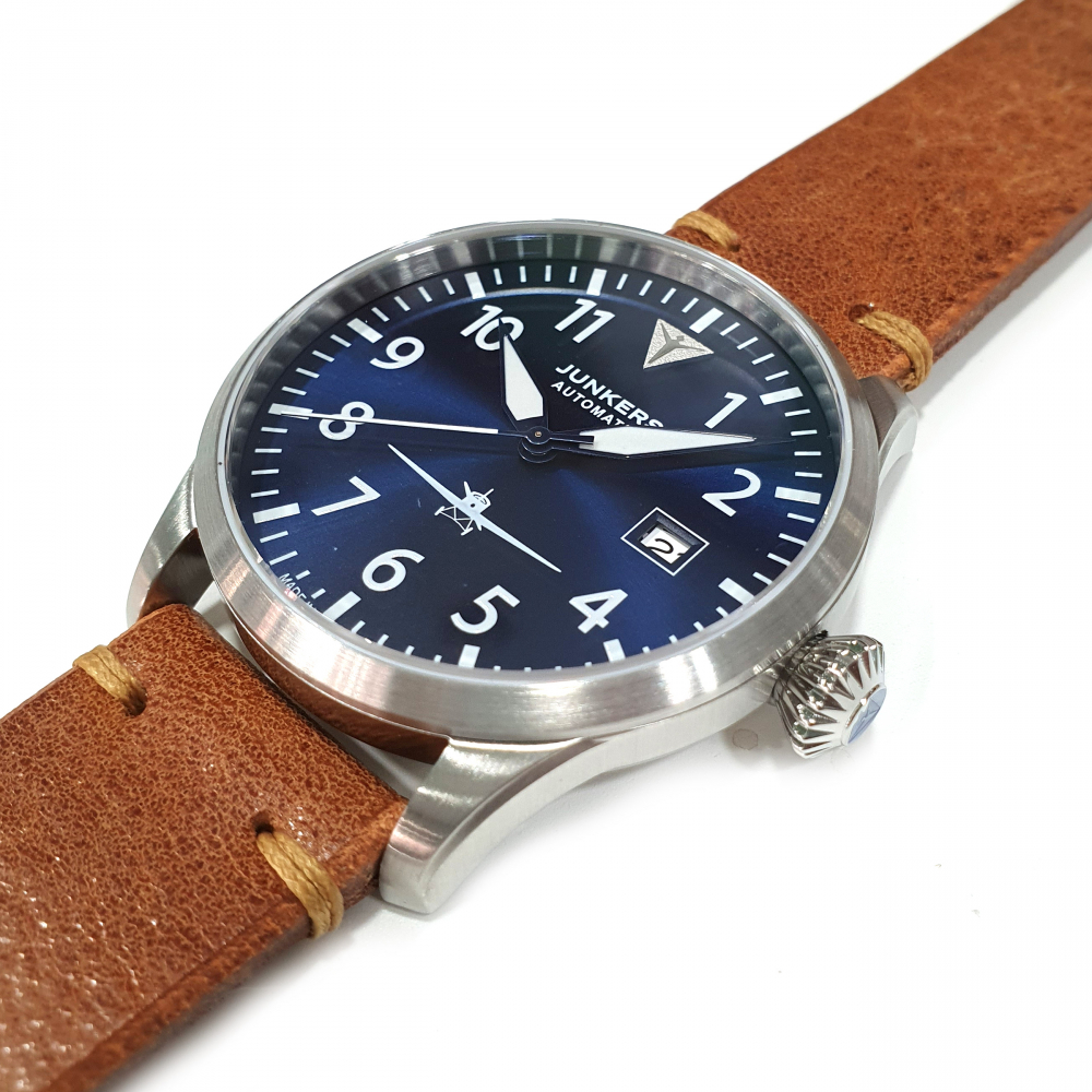 Junkers Herren Armbanduhr 9.58.01.01 Flieger Automatik 42mm Leder Saphirglas