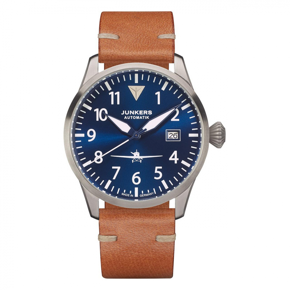 Junkers Herren Armbanduhr 9.58.01.01 Flieger Automatik 42mm Leder Saphirglas