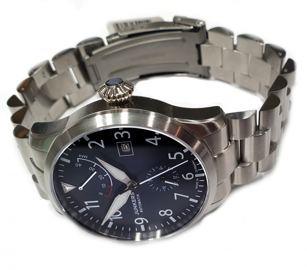 Junkers Flieger Gangreserve Herren Armbanduhr 9.64.01.01.M Saphirglas 42mm