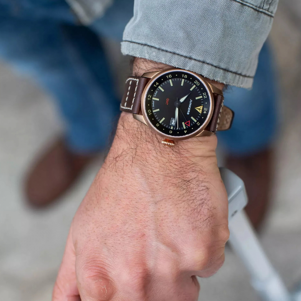 Junkers Herren Armbanduhr BRONZE 9.66.02.02 Flieger GMT Automatik