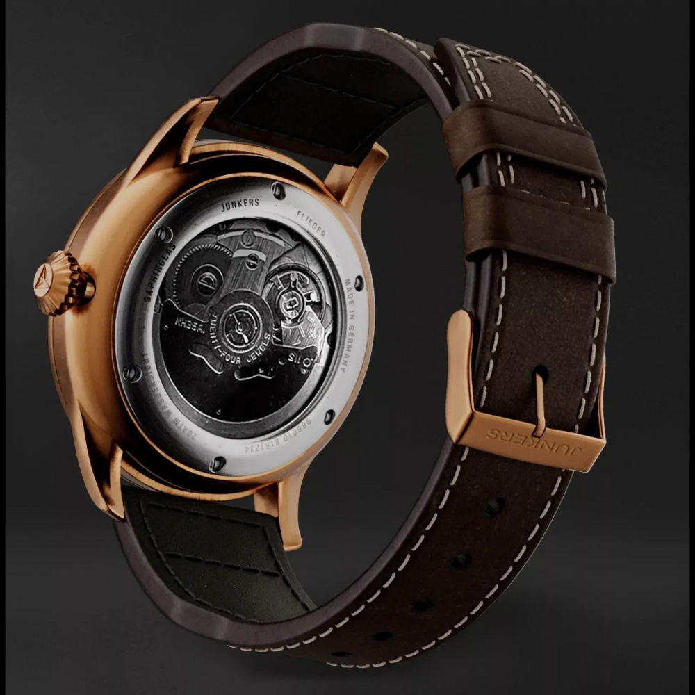 Junkers Herren Armbanduhr BRONZE 9.66.02.02 Flieger GMT Automatik