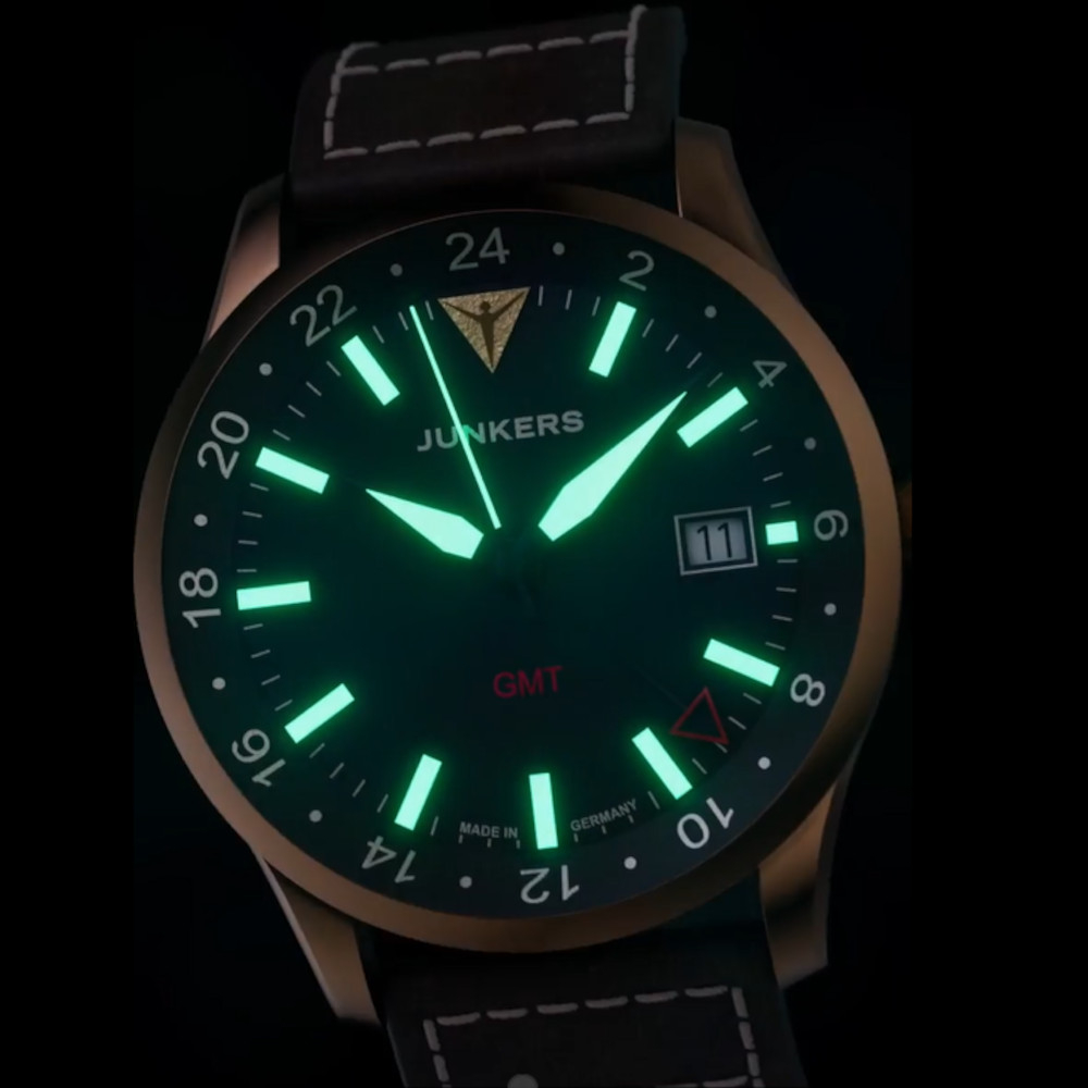Junkers Herren Armbanduhr BRONZE 9.66.02.02 Flieger GMT Automatik