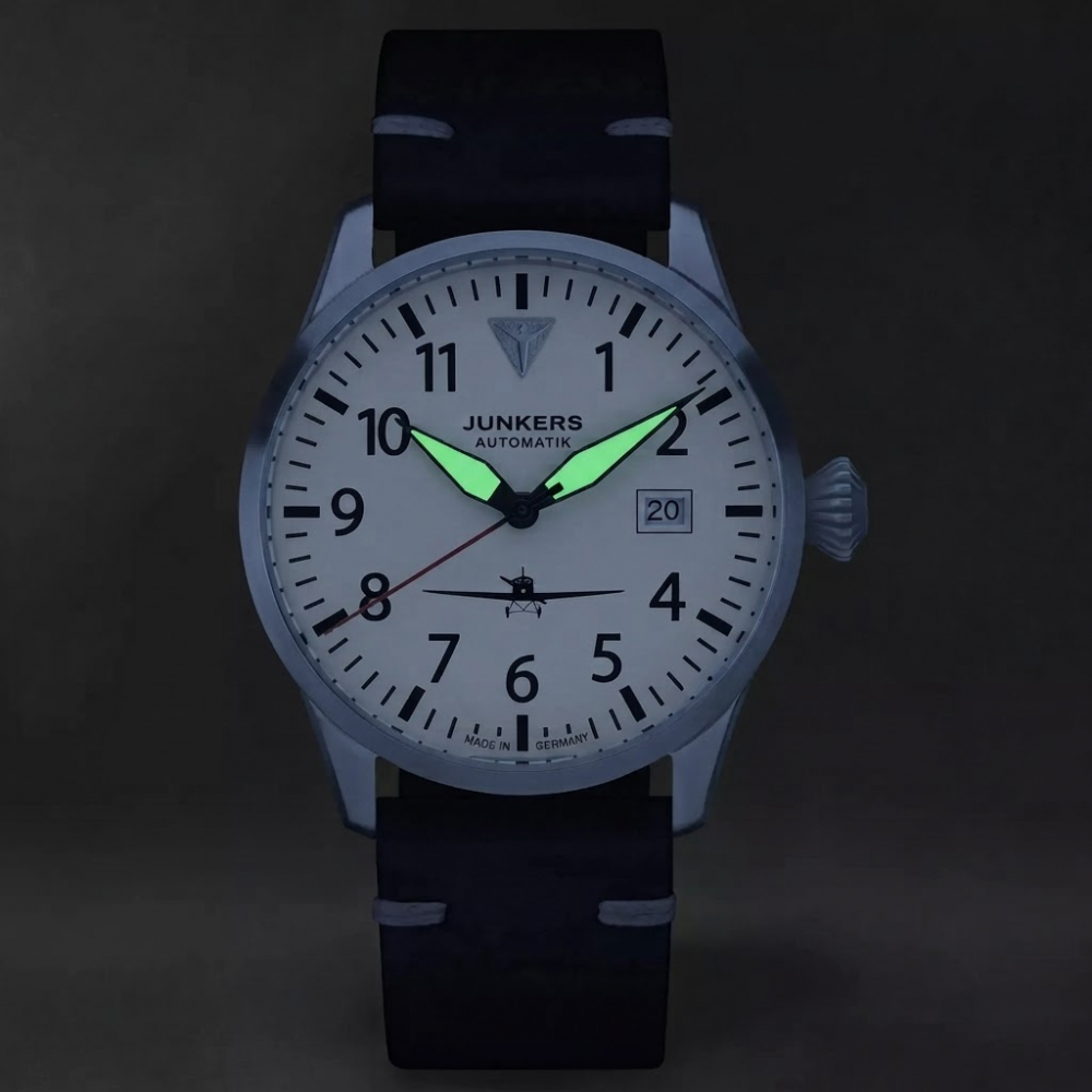 Junkers Flieger Automatik Armbanduhr 958.01.06 Saphirglas Flieger-Lederband