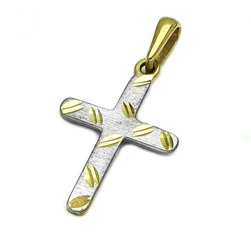 333/8K Gold Kreuz Anhänger bicolor gelb-weiß