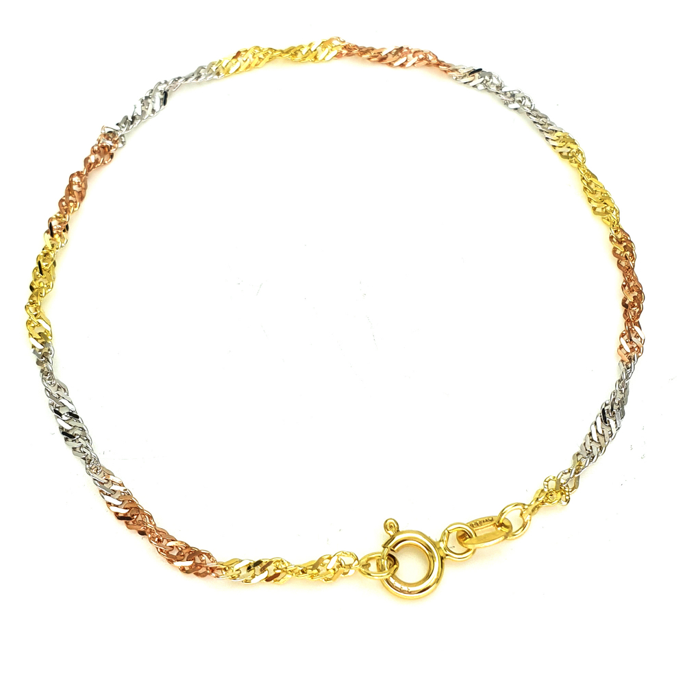 Damen Armband aus 333-Gold tricolor gedrehte Singapur, Länge 19cm