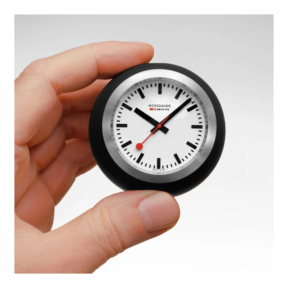 Mondaine 60mm schwarze Tischuhr A660.30335.16SBO - Globe Clock