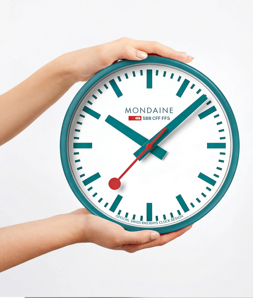 MONDAINE Teal Limited Edition Wanduhr Durchmesser 25cm, A990.CLOCK.10SBD Blau