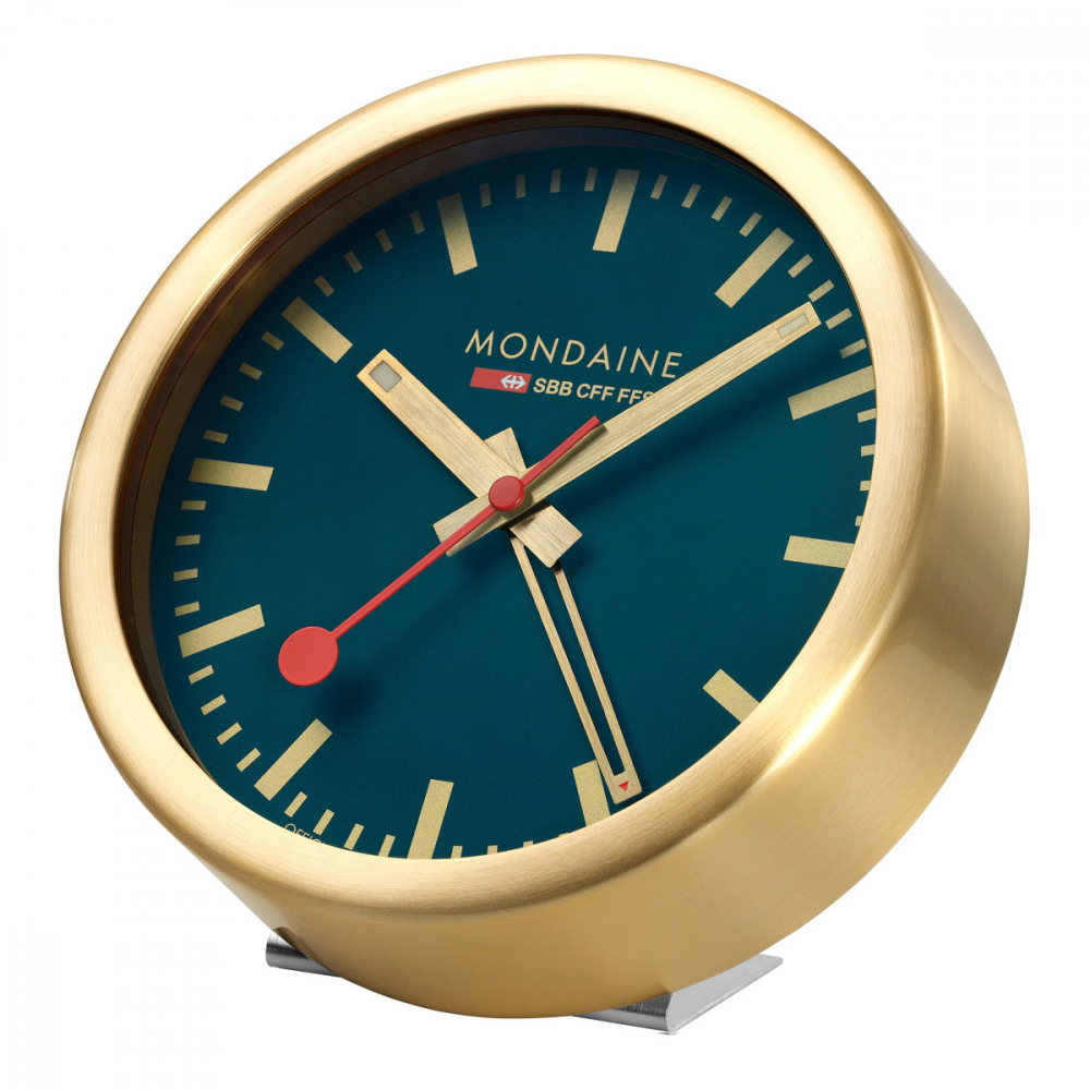 Mondaine Tischuhr Wanduhr Wecker A997.MCAL.46SBG blau Goldfarben Ø 12.5cm