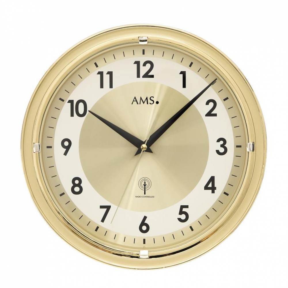 AMS Wanduhr 01-5946 Funkuhr Durchmesser 30cm Goldfarben