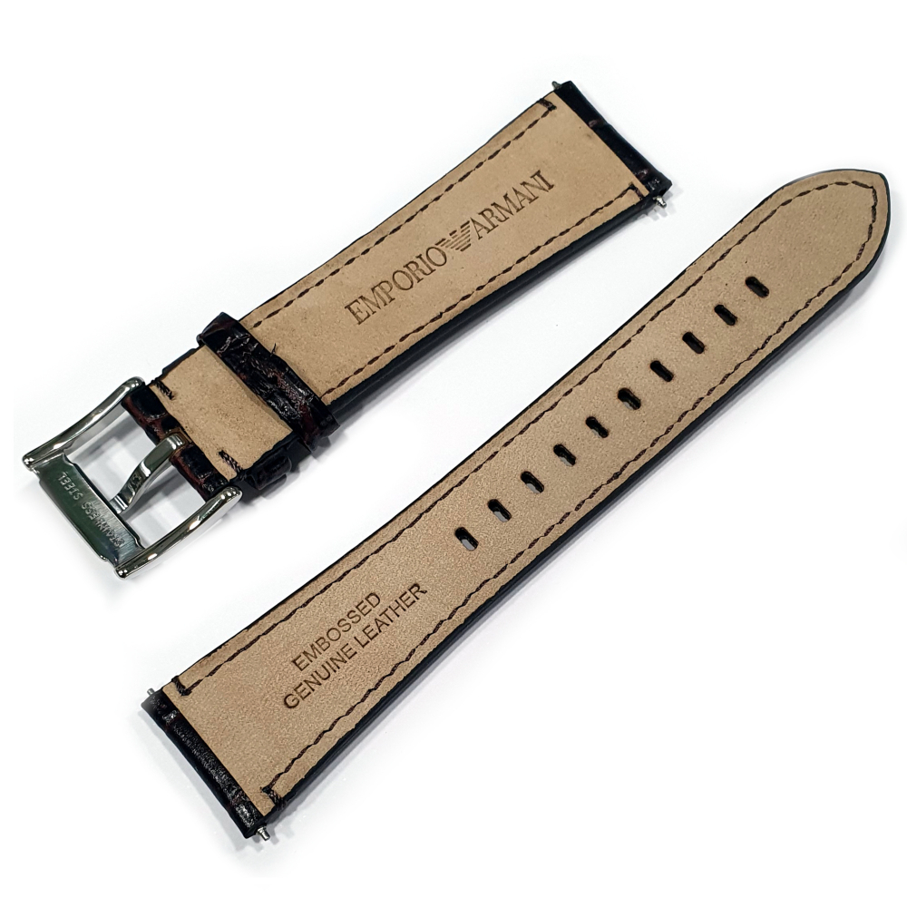 ARMANI 22mm Ersatzband AR0477, Wechselband Leder, dunkel-braun, Uhrenband, Krokoprägung