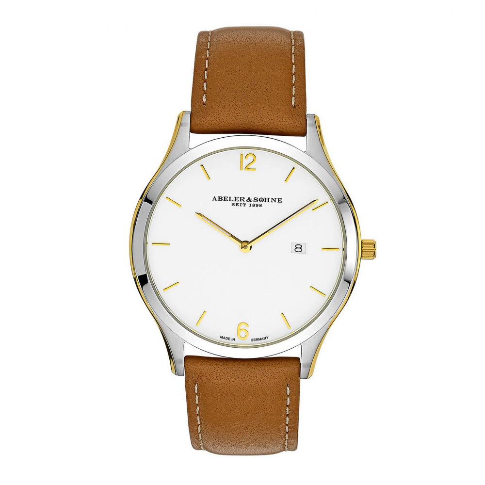 ABELER & SÖHNE AS3019 Herren Armbanduhr Saphirglas Ronda-Werk Datum Lederband, bicolor