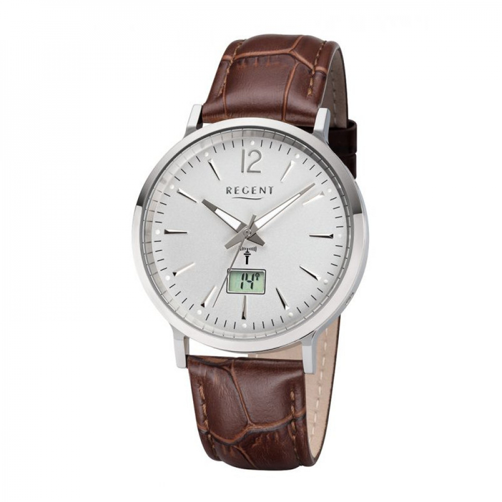 Regent Herren Armbanduhr BA-412 Funkuhr Lederband