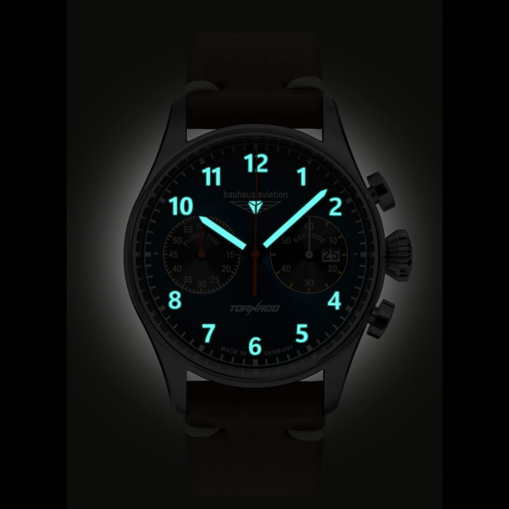 bauhaus Aviation 2772-3 Tornado Herrenuhr, Chronograph Lederband