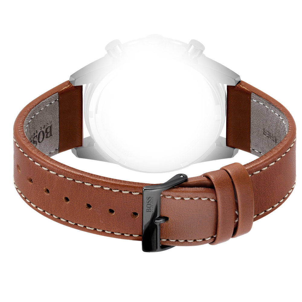 BOSS Ersatzband, Wechselband Leder, braun, Uhrenband, Pilot Edition, Stegbreite 22mm