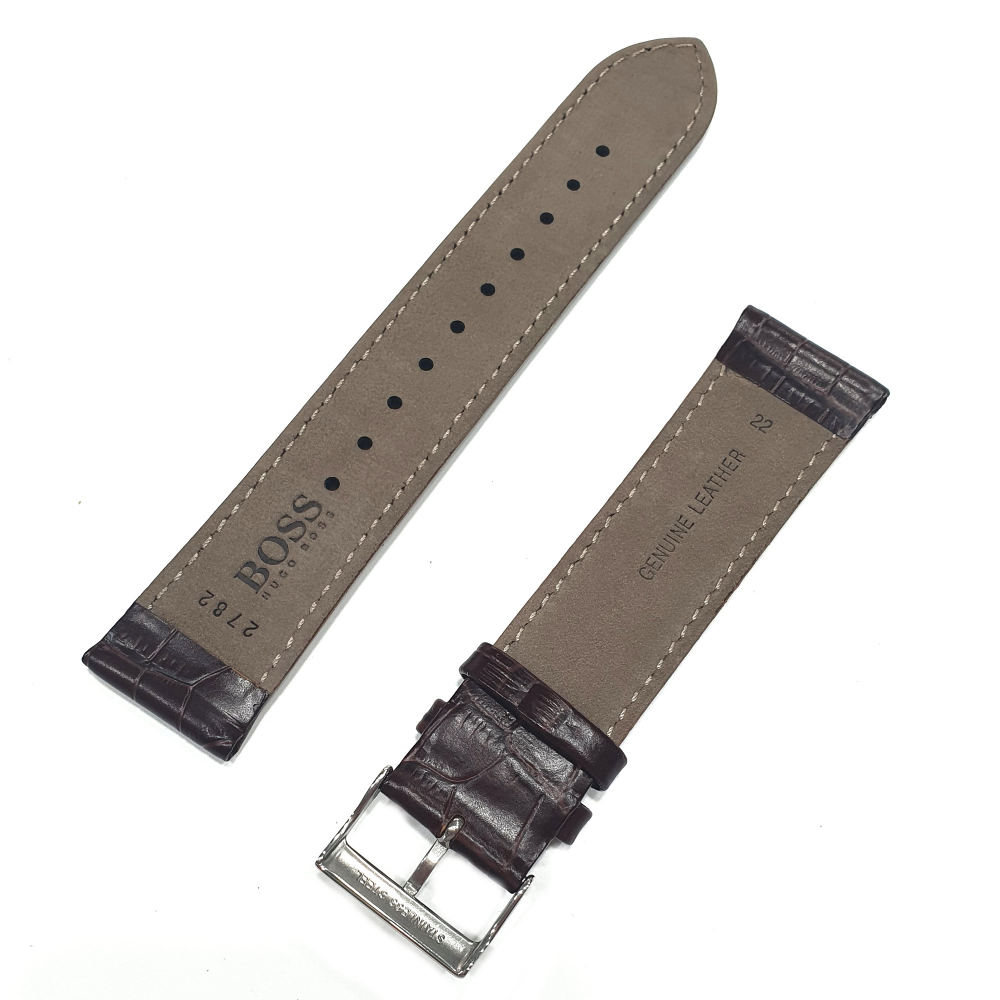 BOSS Ersatzband, Wechselband Leder Krokoprägung braun, Stegbreite 22mm