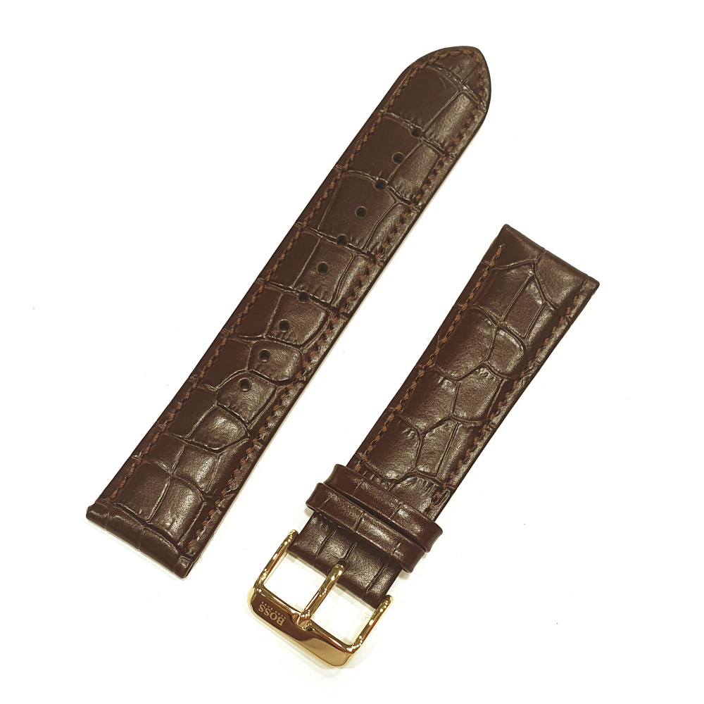 BOSS Ersatzband, Wechselband Leder braun, Stegbreite 22mm Krokoprägung